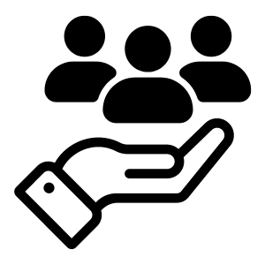 A group of people above a hand