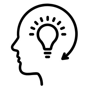 An idea lightbulb within a drawn head