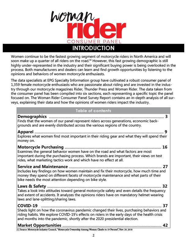 2020 Woman Rider Consumer Panel Annual Report